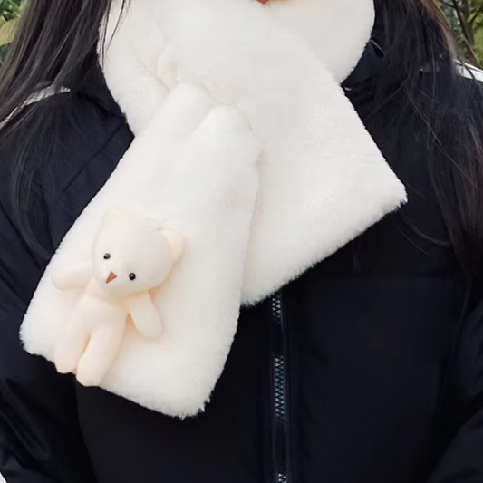 Faux Fur Scarf with Bear