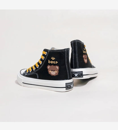 Teddy Bear Anime Black Canvas High Tops