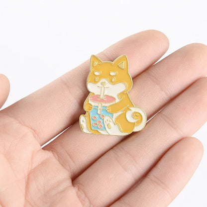 Cute Shiba Inu with Boba Enamel Pin