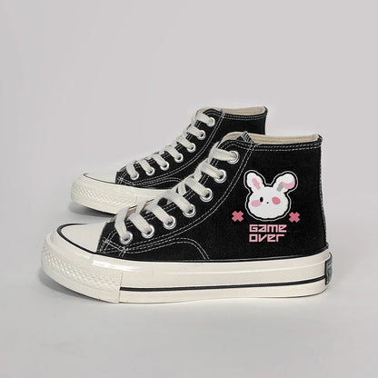 "Game Over" Bunny high-top canvas shoes