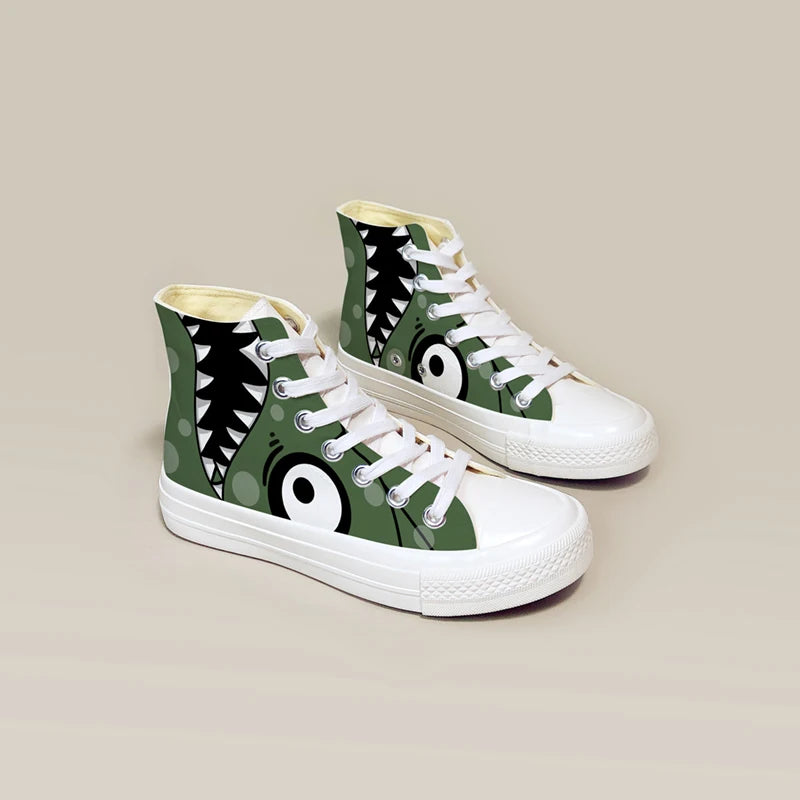 Dinosaur-Themed High-Top Canvas Shoes