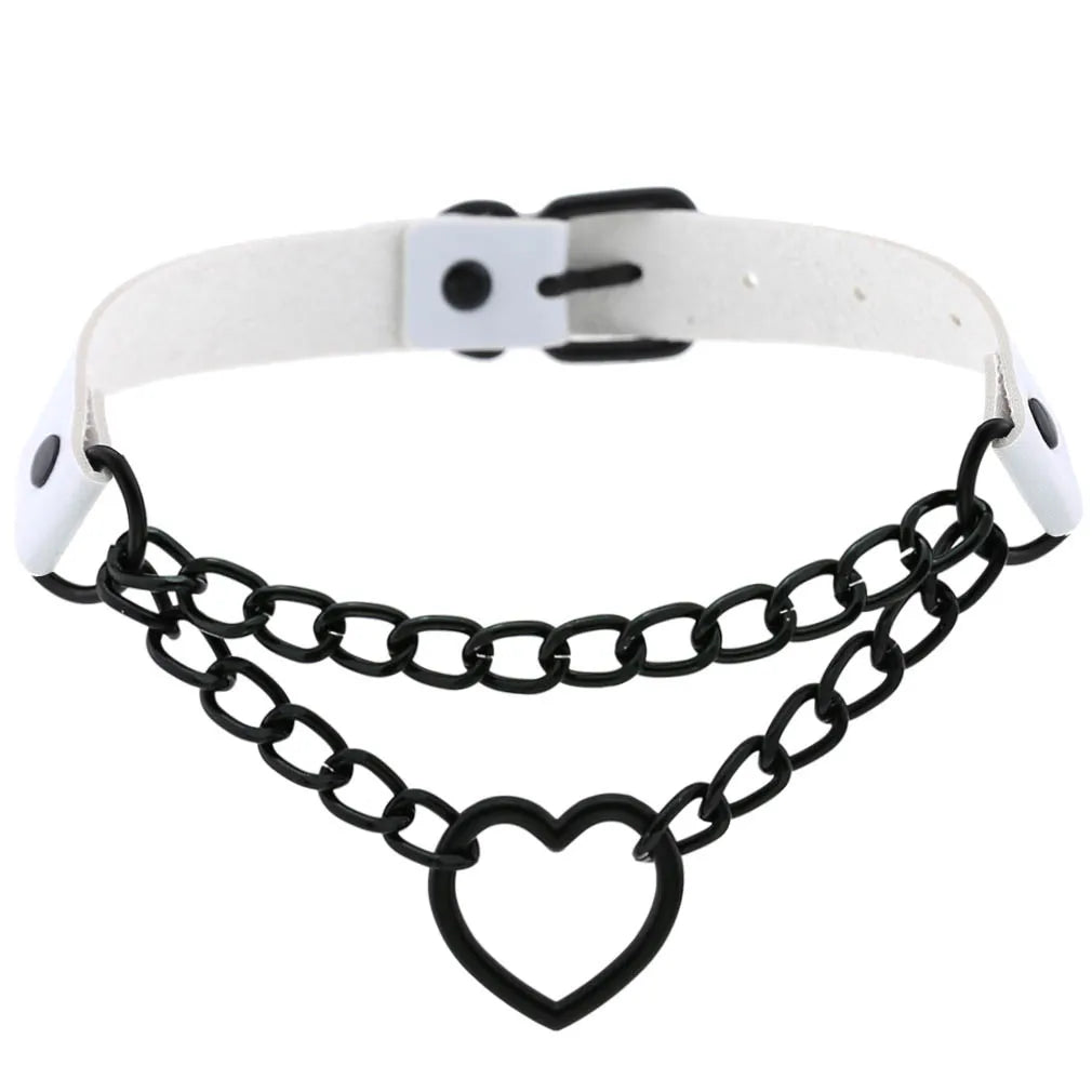 White PU Leather Choker with Attachments