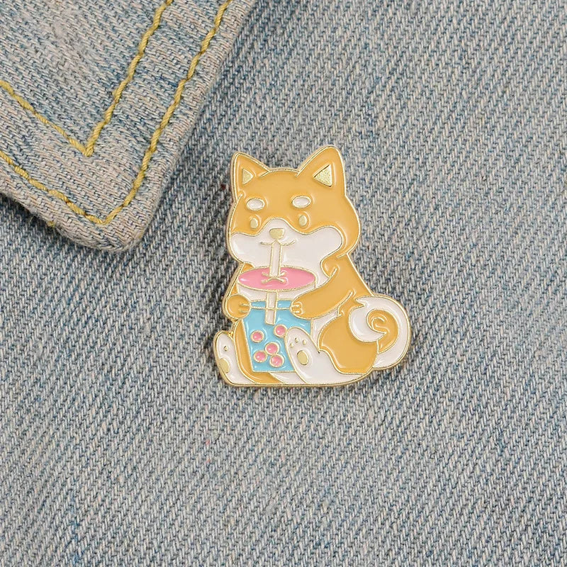 Cute Shiba Inu with Boba Enamel Pin