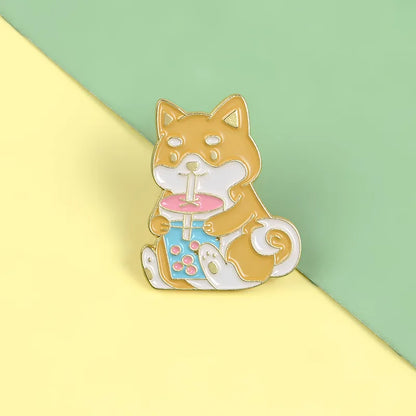 Cute Shiba Inu with Boba Enamel Pin