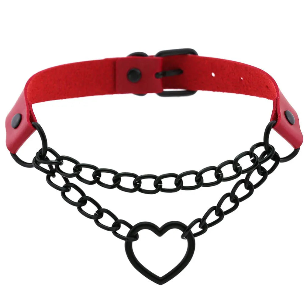 Red PU Leather Choker with Black Attachments