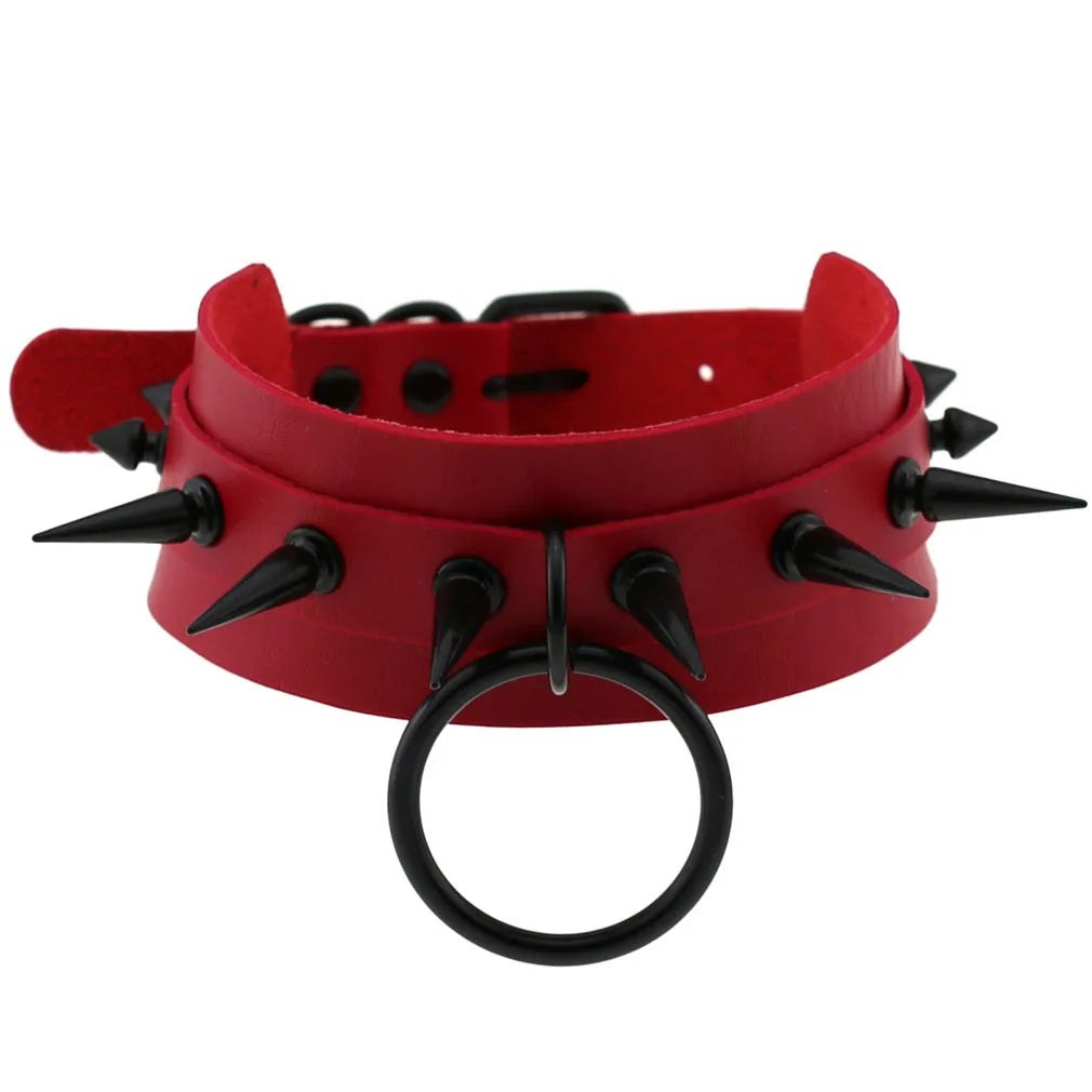 Red PU Leather Choker with Black Attachments