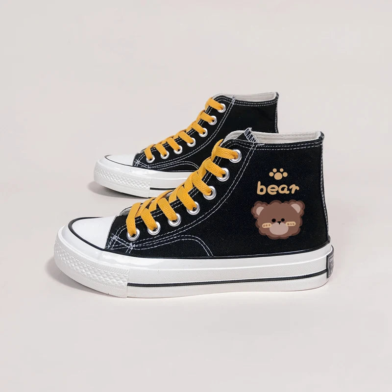 Teddy Bear Anime Black Canvas High Tops