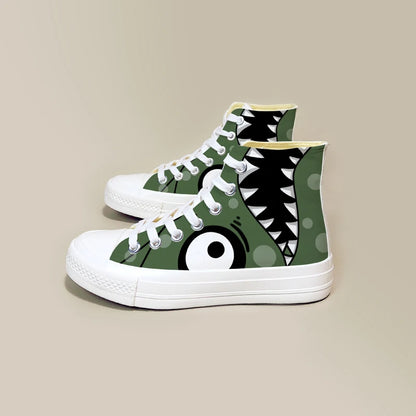 Dinosaur-Themed High-Top Canvas Shoes