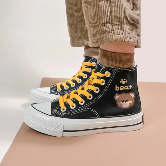 Teddy Bear Anime Black Canvas High Tops