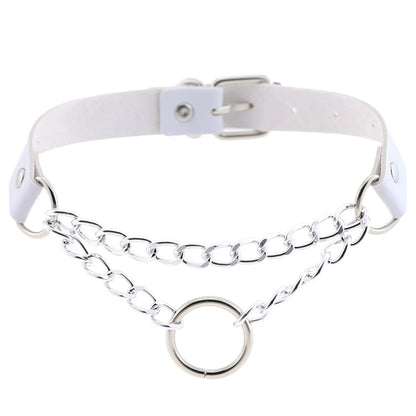 White PU Leather Choker with Attachments