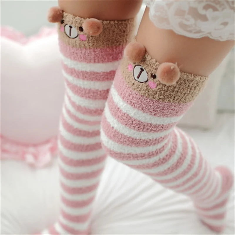 Charming Striped Animal Thigh-High Socks