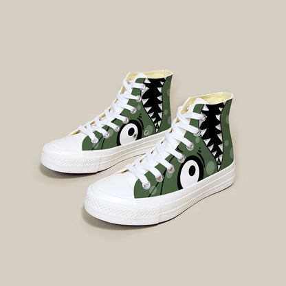 Dinosaur-Themed High-Top Canvas Shoes