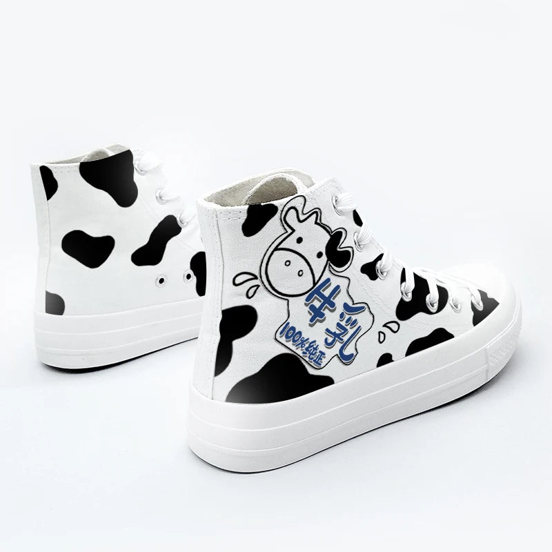 Playful cow-themed canvas shoes