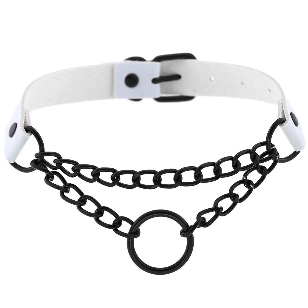 White PU Leather Choker with Attachments