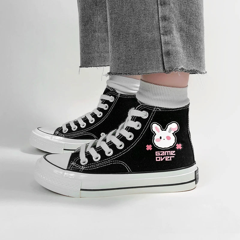 "Game Over" Bunny high-top canvas shoes