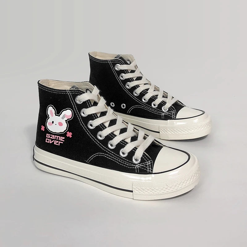 "Game Over" Bunny high-top canvas shoes