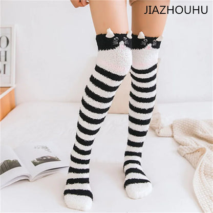 Charming Striped Animal Thigh-High Socks