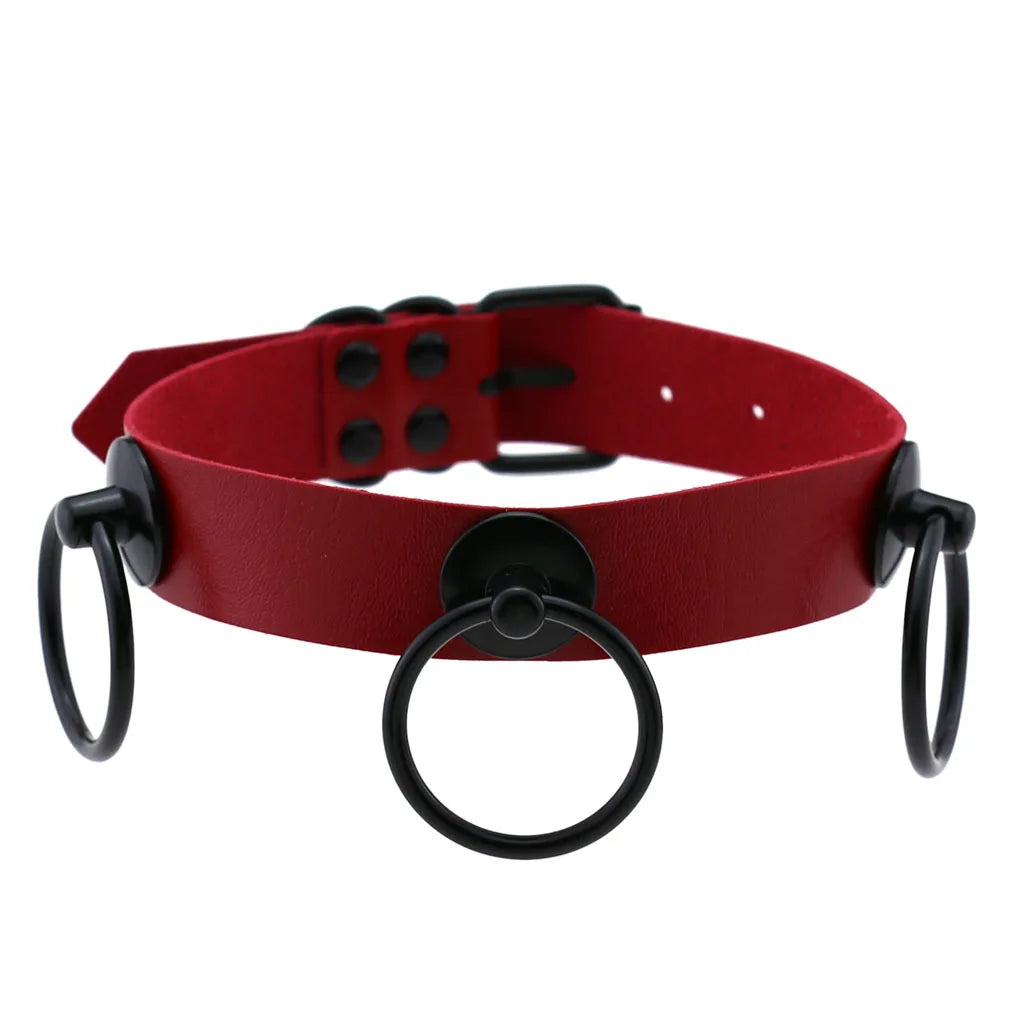 Red PU Leather Choker with Black Attachments