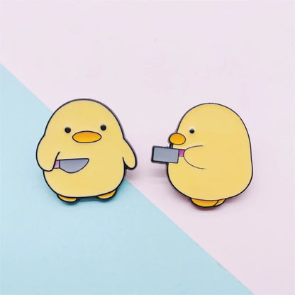 Cute Ducky with Dagger Enamel Pin Set