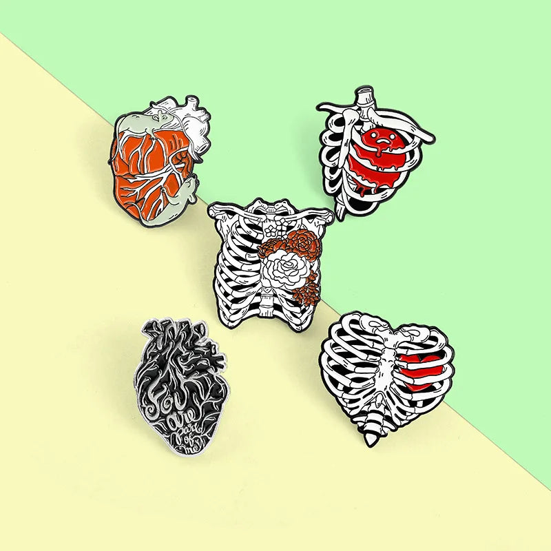 Heart and Bones Enamel Pin Set