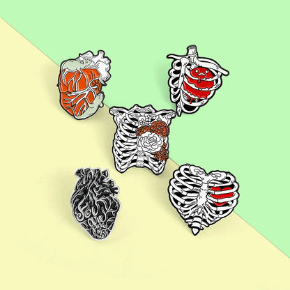 Heart and Bones Enamel Pin Set