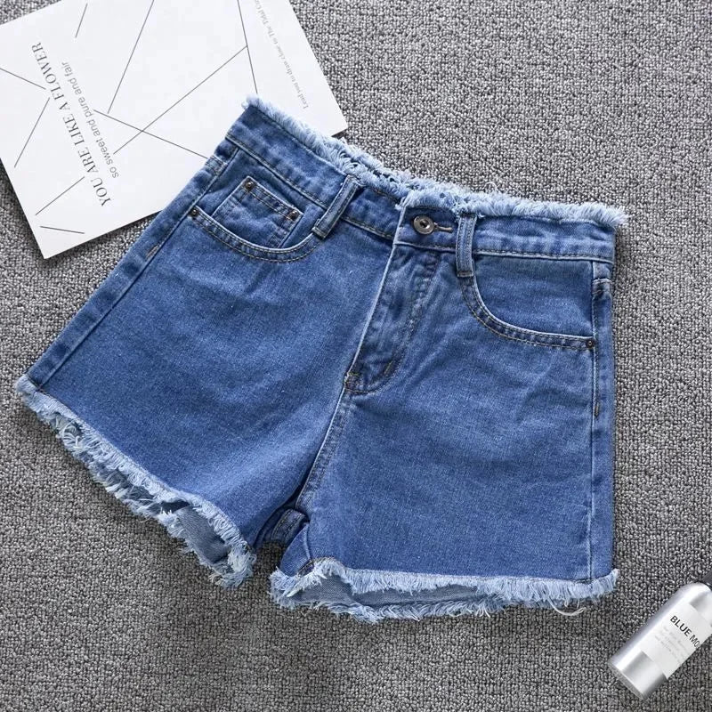 High waist Jeans Shorts with Rough-edges