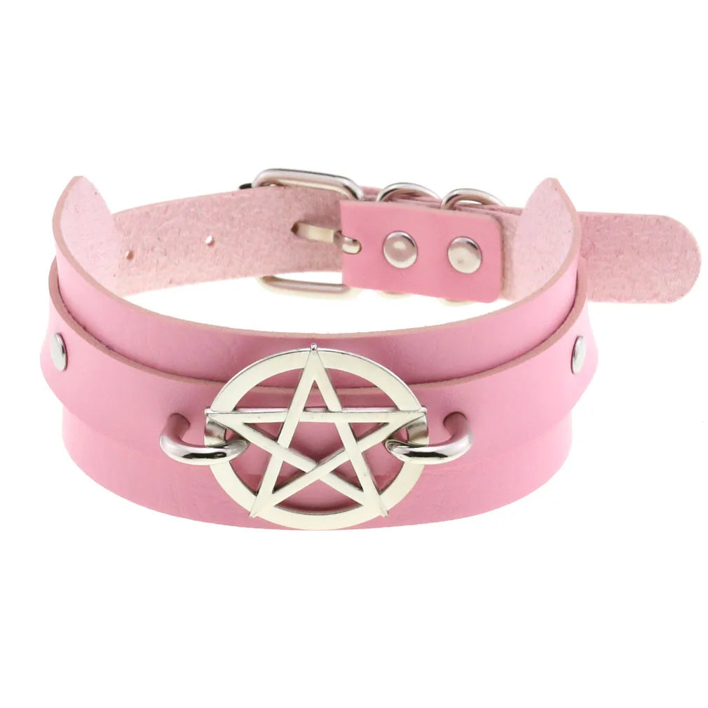 Punk Pink PU Leather Choker