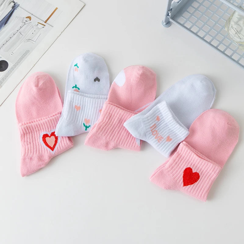 Love Heart Ankle Socks - 5 Pairs