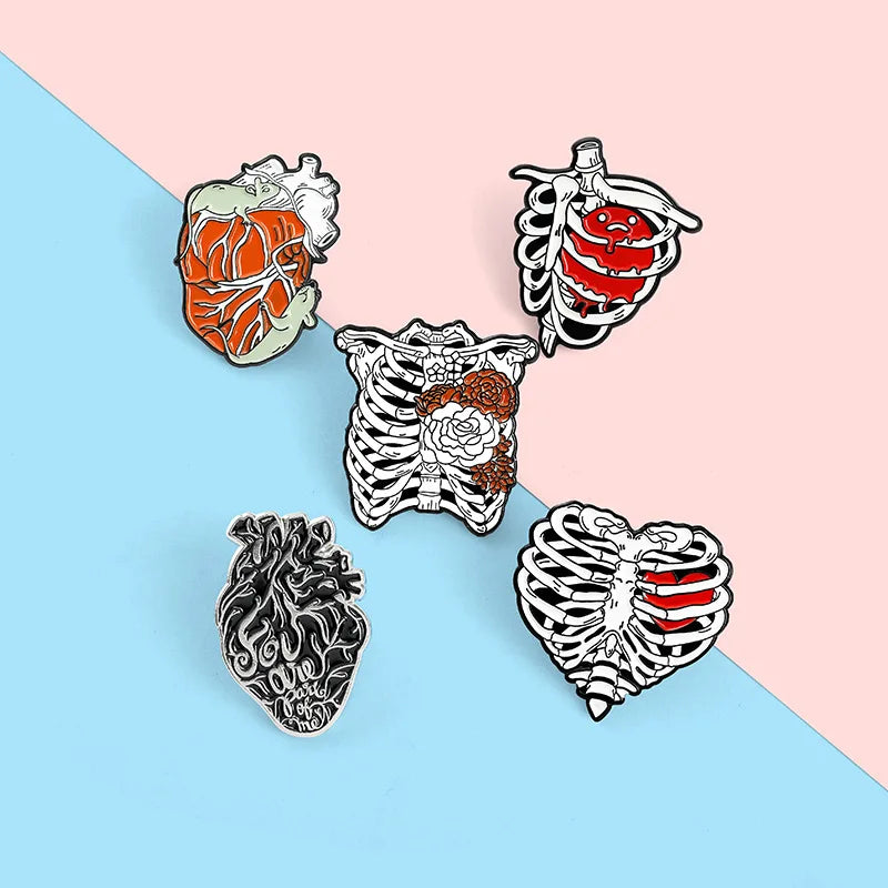 Heart and Bones Enamel Pin Set