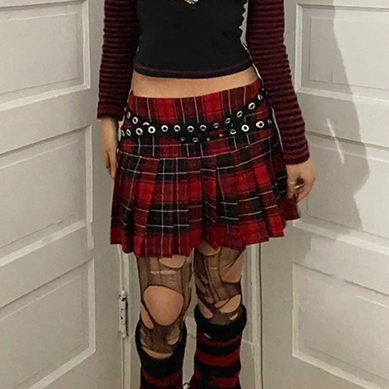 Red and Black Plaid Mini Skirt