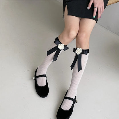 Charming Socks with Realistic Camellia Flower Design