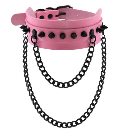 Pink PU Leather Choker with Black Attachments