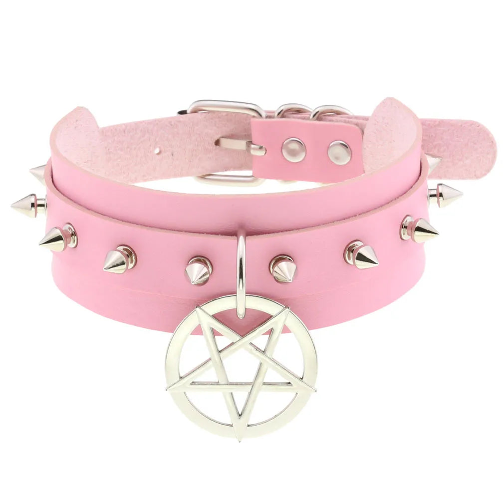 Punk Pink PU Leather Choker