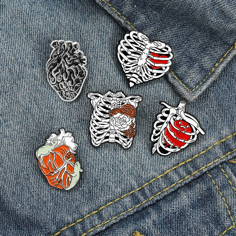 Heart and Bones Enamel Pin Set