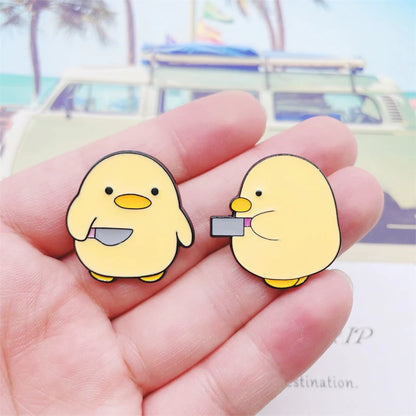 Cute Ducky with Dagger Enamel Pin Set