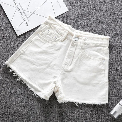 High waist Jeans Shorts with Rough-edges