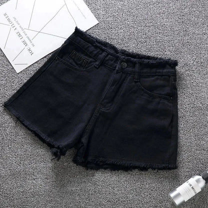 High waist Jeans Shorts with Rough-edges