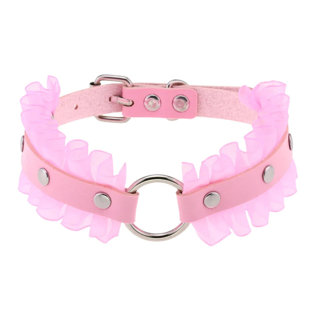 Punk Pink PU Leather Choker