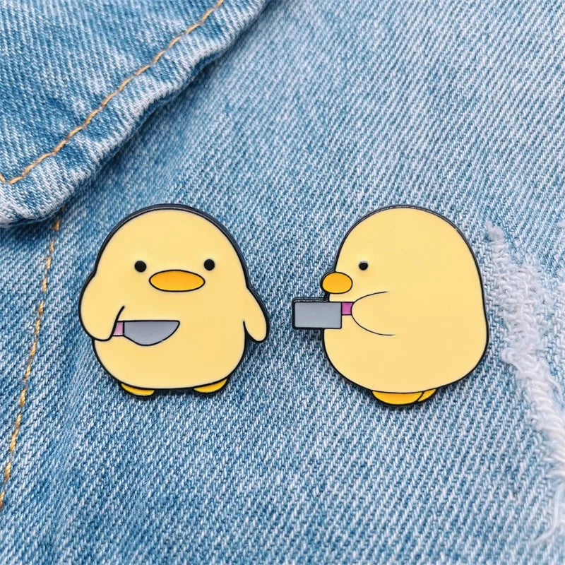 Cute Ducky with Dagger Enamel Pin Set