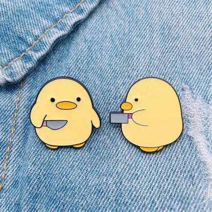 Cute Ducky with Dagger Enamel Pin Set