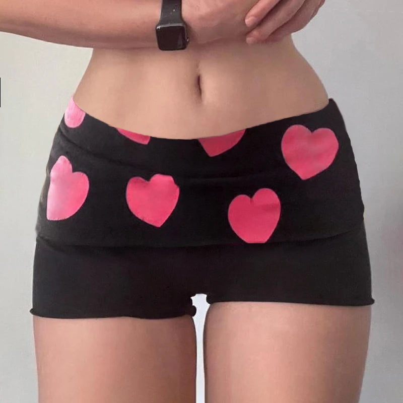 Pink Heart Print Low Rise Shorts