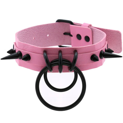 Pink PU Leather Choker with Black Attachments