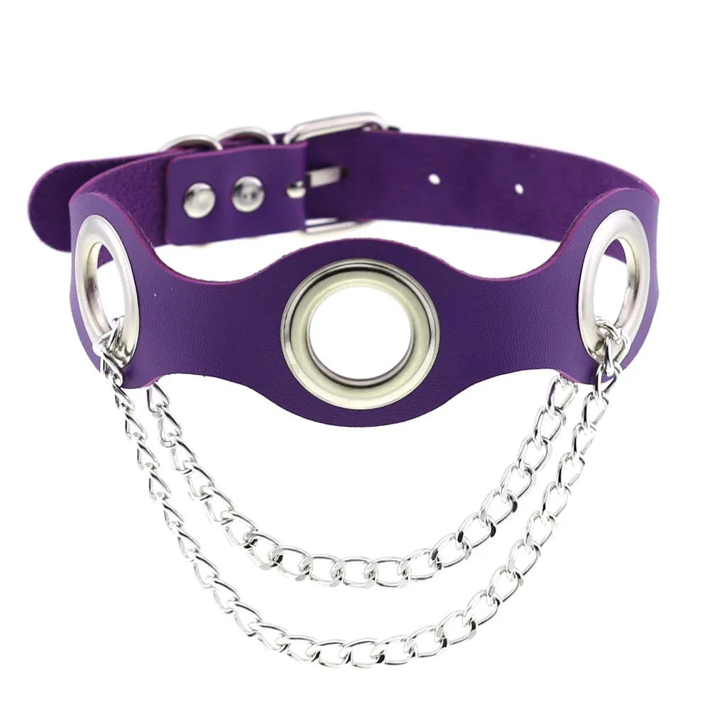 Purple PU Leather Choker with Attachments