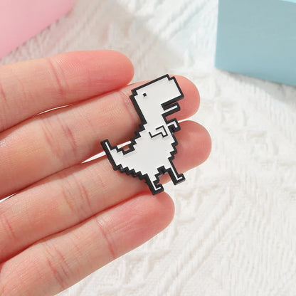 Retro White T-Rex Enamel Pin