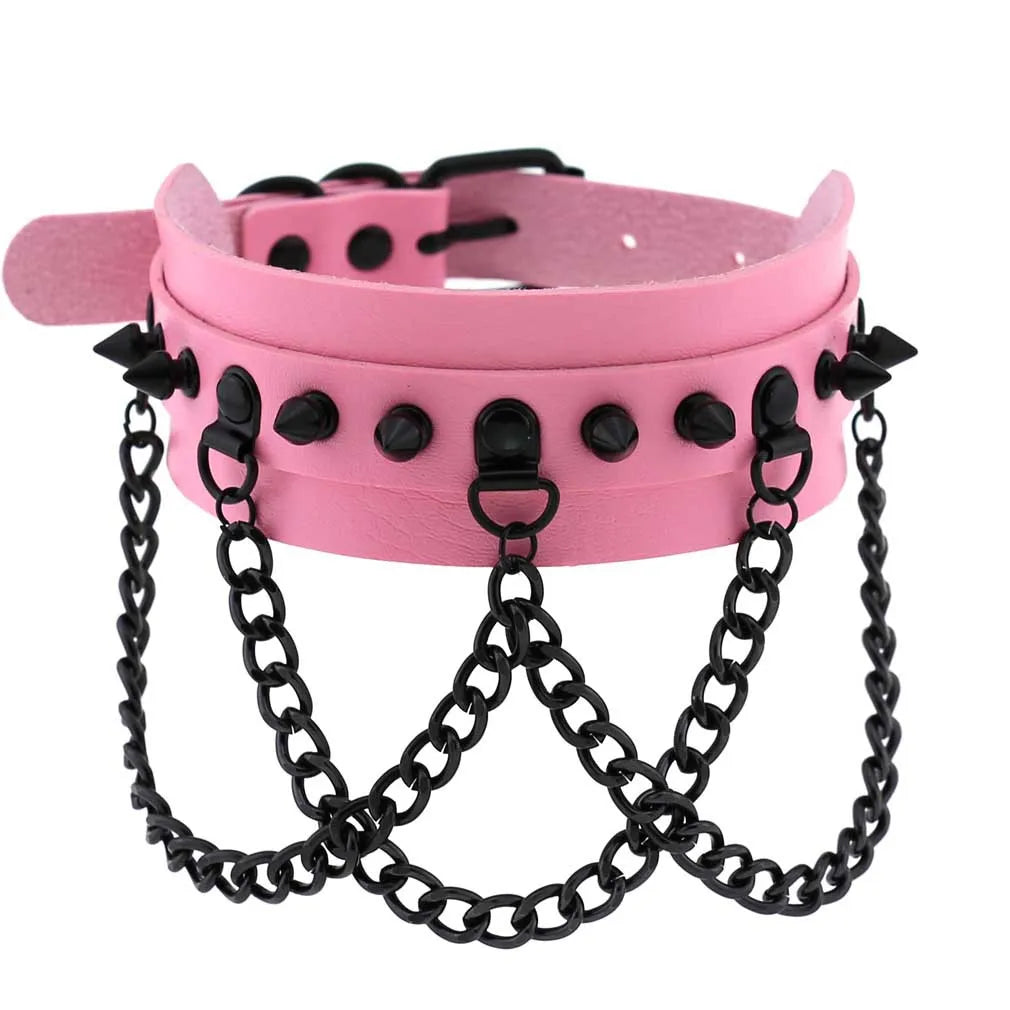 Pink PU Leather Choker with Black Attachments