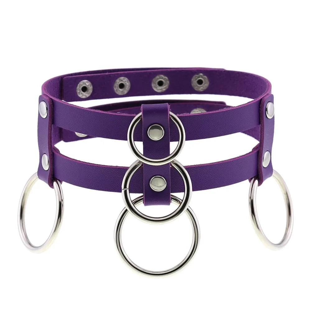 Purple PU Leather Choker with Attachments