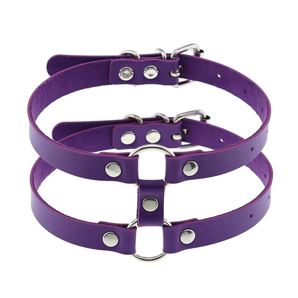 Purple PU Leather Choker with Attachments