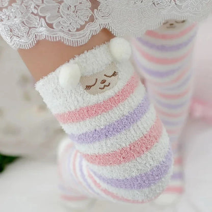 Charming Striped Animal Thigh-High Socks