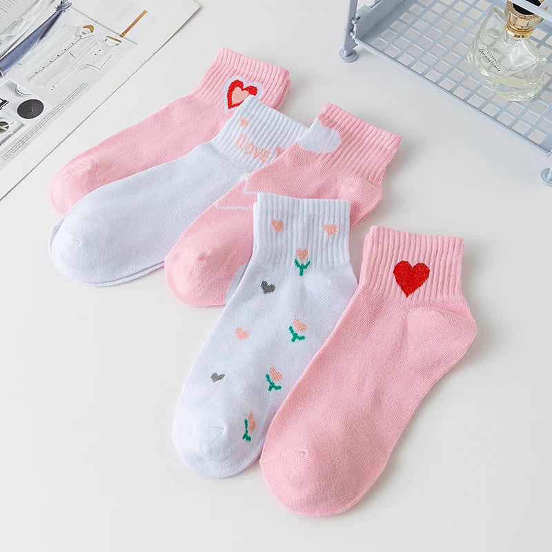 Love Heart Ankle Socks - 5 Pairs