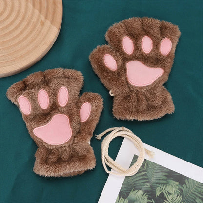 Cat Paw Plush Fingerless Gloves